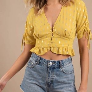 NWT- Yellow Button-Up Crop Top
